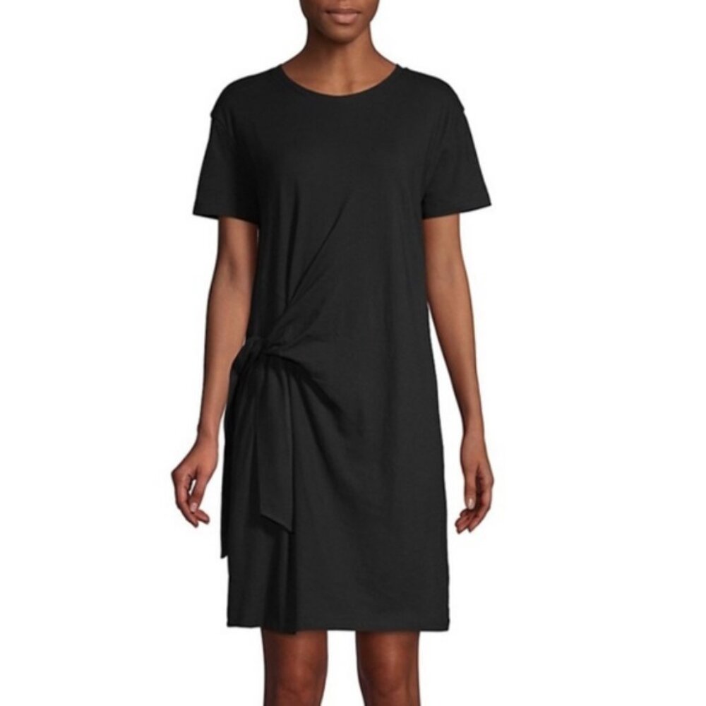 Vince Black Cotton Knit Side Tie Short Sleeve T-Shirt Dress